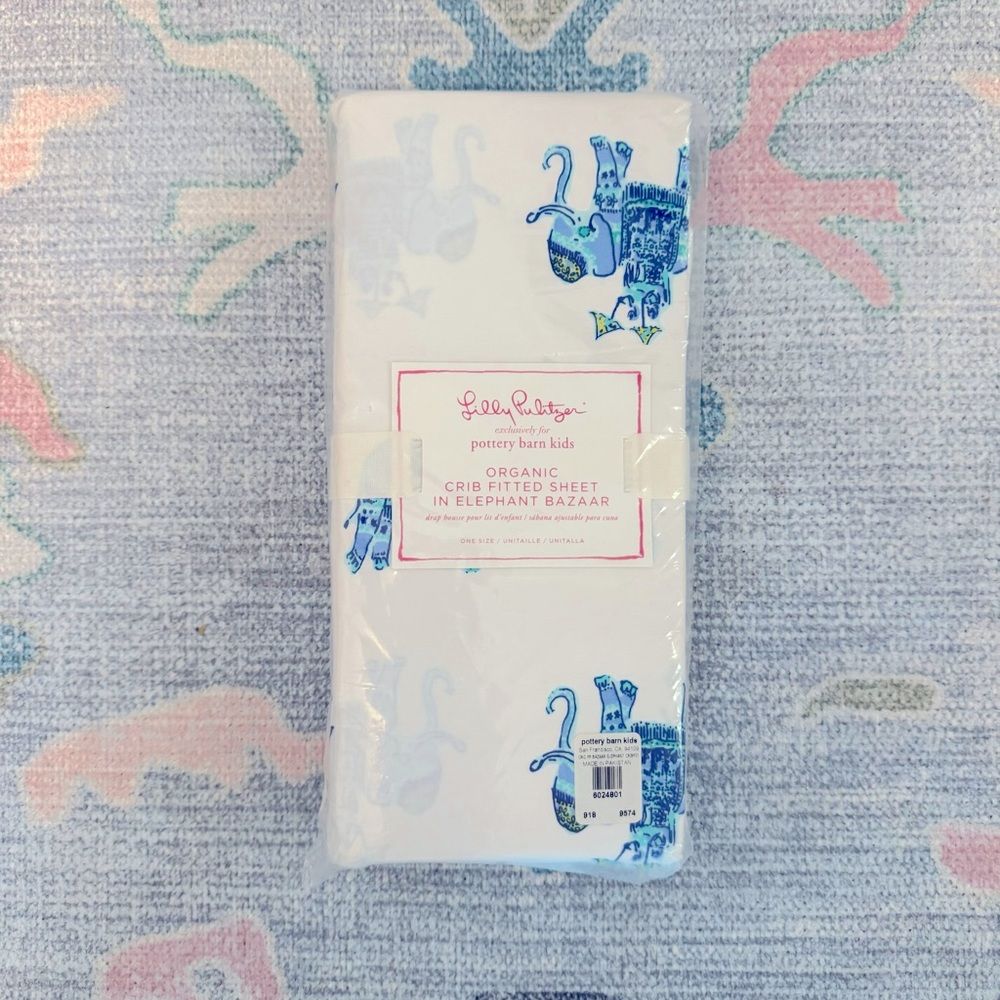NWT Lilly Pulitzer for Pottery Barn Kids Crib Sheet Elephant Bazaar